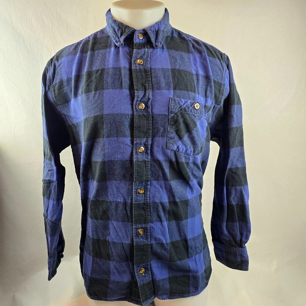 Field Stream Mens Flannel Shirt Large Blue Buffalo Plaid Button Up Outdoors Cozy